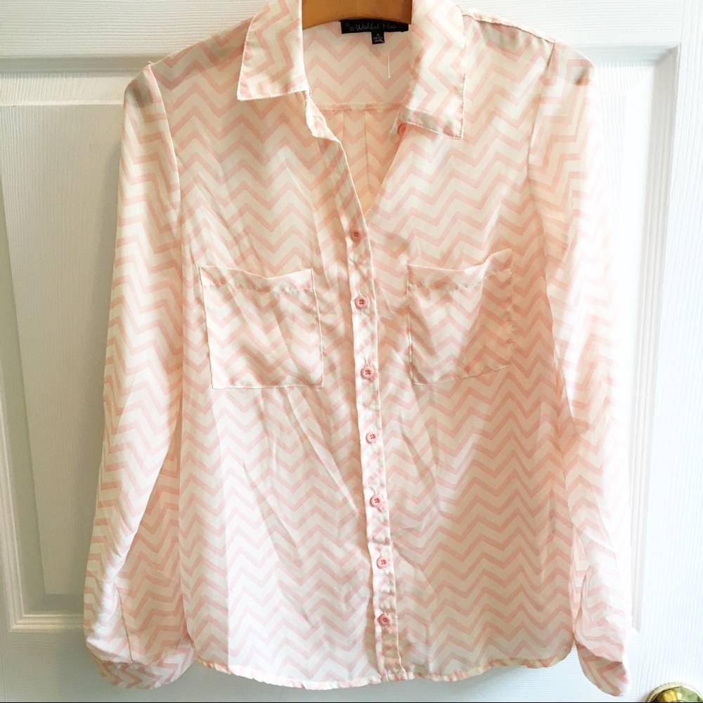 2/$10 WISHFUL PARK button down chevron sheer top S